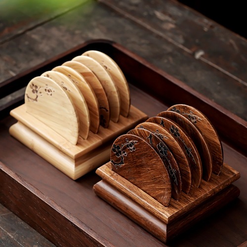 Plum Blossom Tea Coasters 6 Bamboo Large Tea Coasters Coaster Set Tea Ceremony Kung Fu Tea Cup Holder Tea Set Accessories