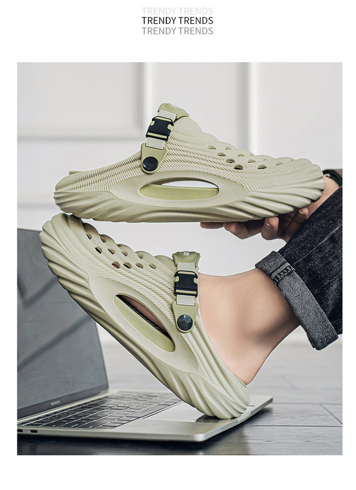 Dép lỗ nam kiểu Crocs mùa hè chống trượt, mũi tròn bảo vệ, đi biển và lái xe — Trắng, màu xanh nhạt, đen chi tiết 17