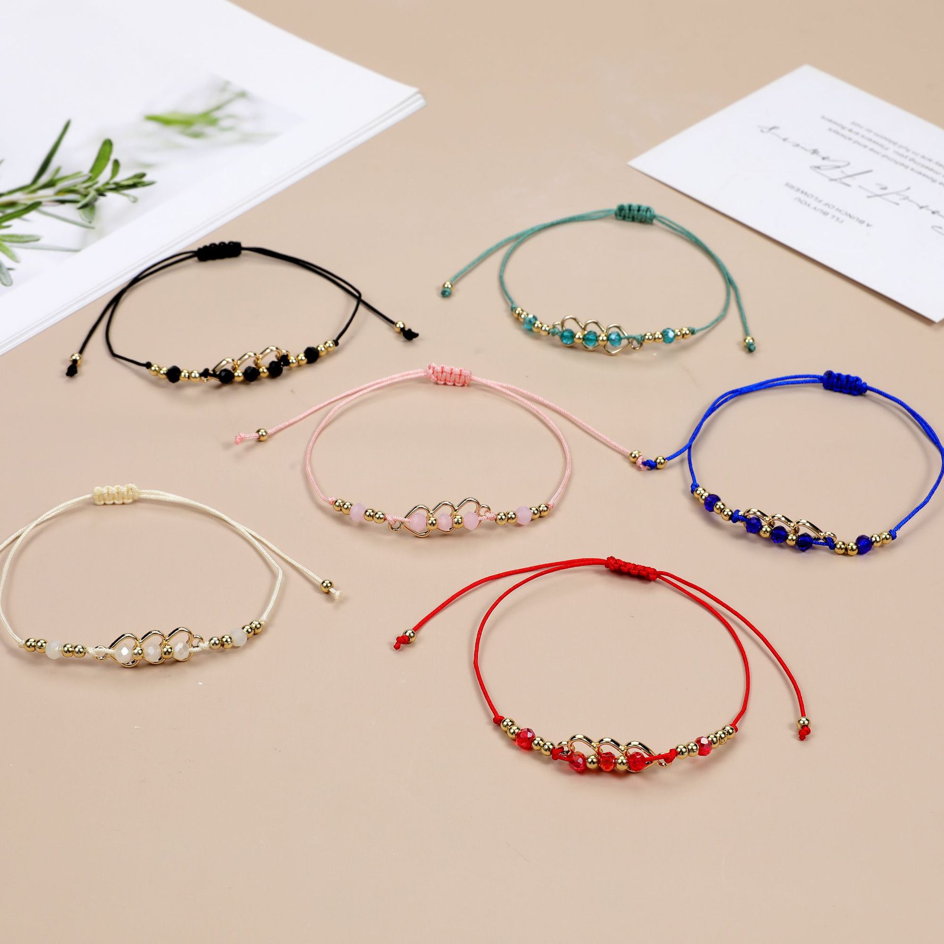 Knitting Design Simple Style Heart Shape Beaded Alloy Rope Knitting Women's Bracelets