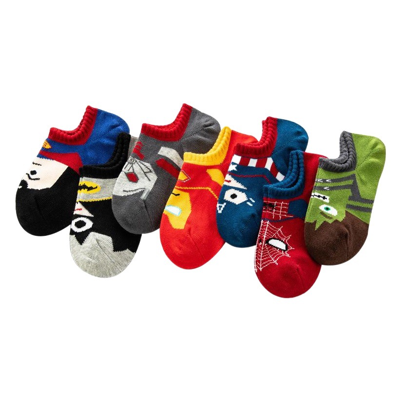 Primavera y verano nuevos calcetines de tobillo PARA NIÑOS Calcetines de algodón de dibujos animados lindos para NIÑOS Calcetines cortos independientes de un solo paquete y doble patrón de héroe para niños