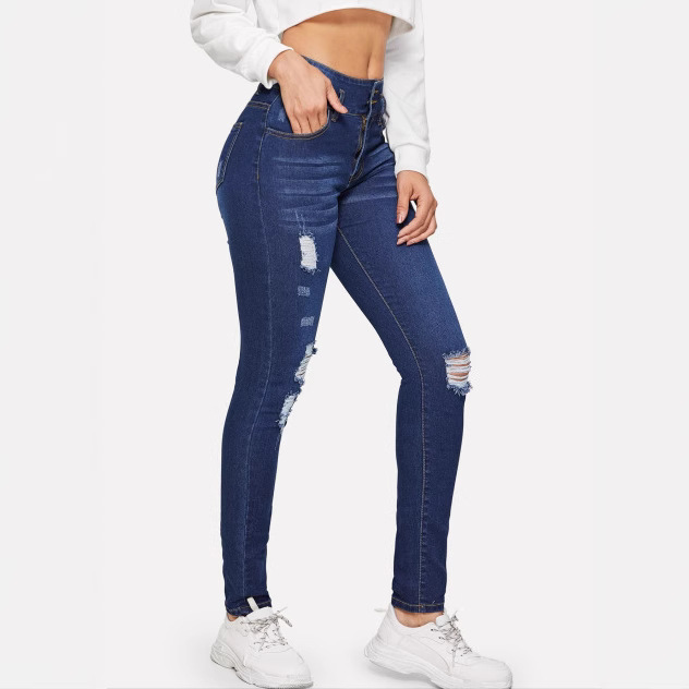 Suministro transfronterizo pantalones vaqueros con pies rotos para mujer
