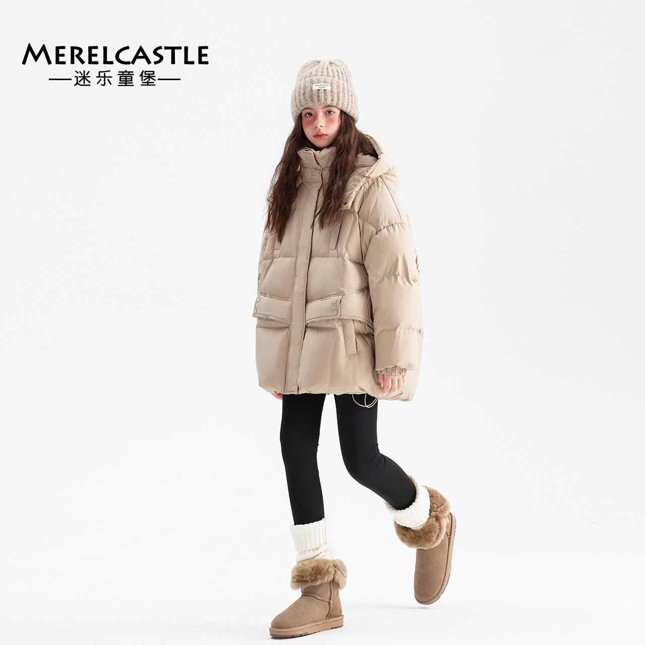 Girls' down jacket, winter style, mid-length, 2024 new style, thickened hooded coat for middle school girls and older girls.