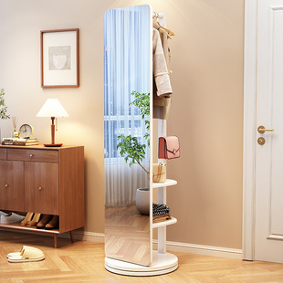 Solid Wood Floor Coat Rack Fitting Mirror Integrated Rotatable Bedroom Hanger Sub-room Clothes Storage Rack Simple