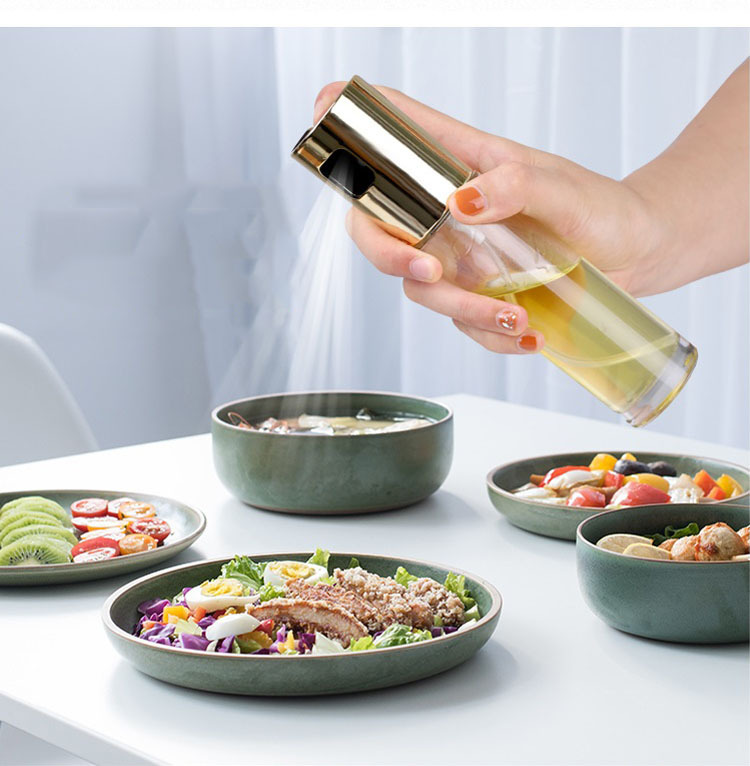 Spray oil bottle kitchen oil control bottle spray barbecue glass oil dispenser spice bottle push type oil spray bottle