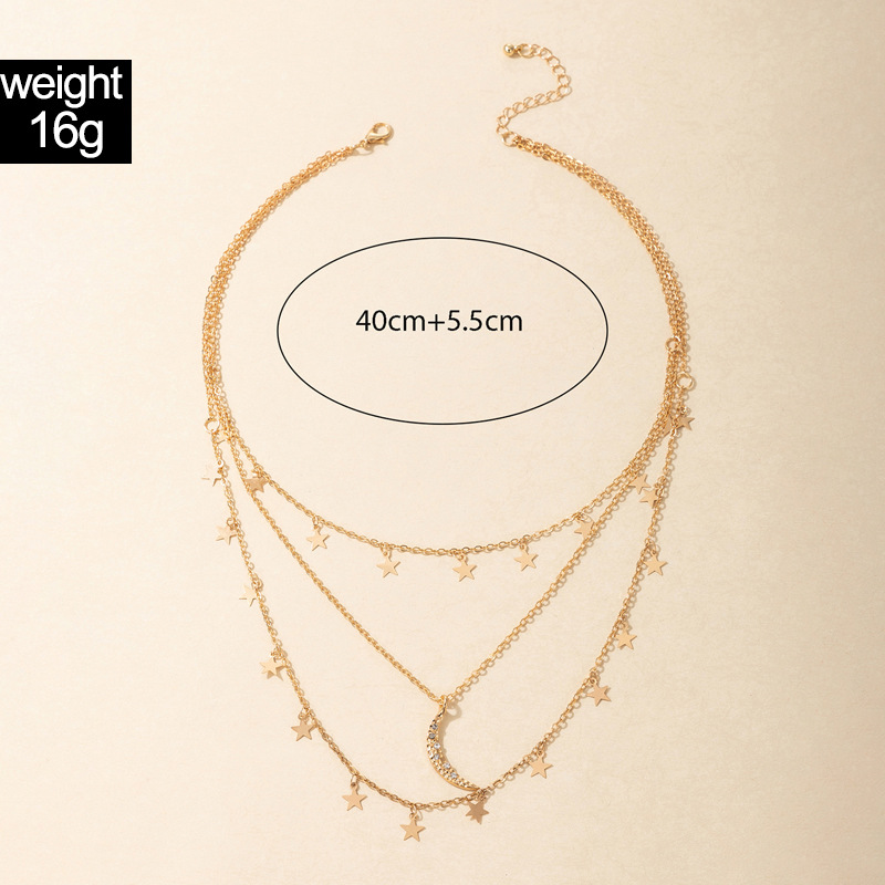 Fashion Simple Jewelry Alloy Moon Multilayer Necklace Star Disc Three Layer Necklace display picture 1