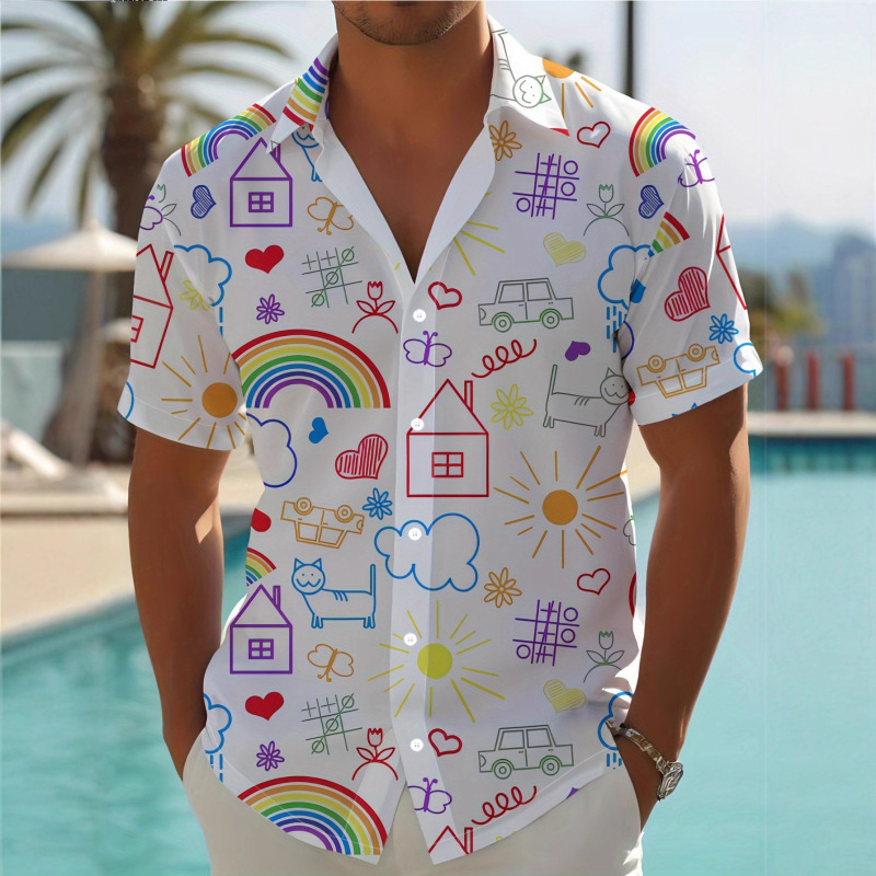 Y2 2025 Cross-Border New 3D Printed Fashion Flower Men's Short-Sleeved Shirt 100 Polyester Factory Direct Sales Spot No
