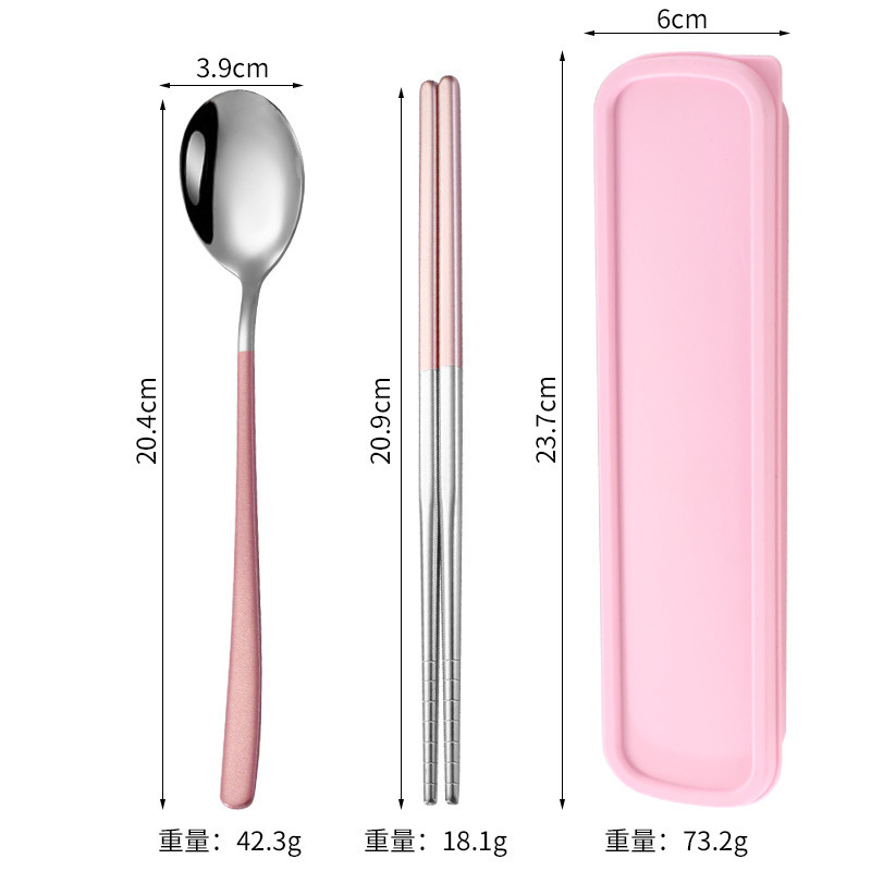 食品グレードのステンレス鋼のスプーン、フォーク、箸の 3 点セット学生食器オフィスワーカーポータブルボックスギフト屋外|undefined