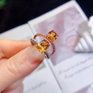 Explosions simple fashion ring S925 silver set natural citrine ring female main stone 7*9