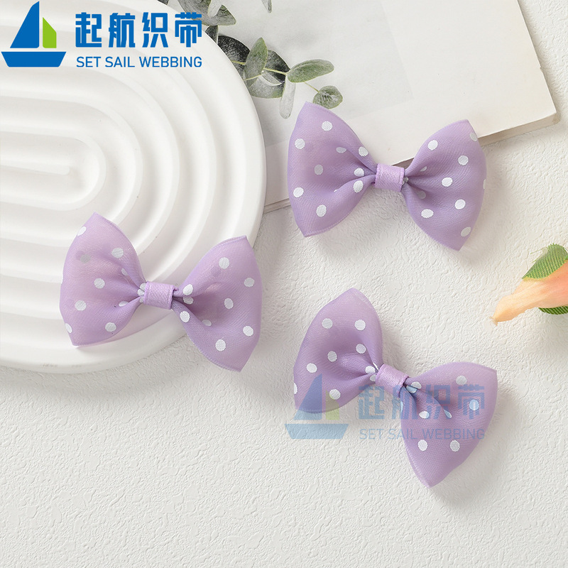 黒と白の水玉模様のシフォンリボン DIY ファブリックアクセサリーバッグ靴と衣類アクセサリーヘアアクセサリー携帯電話ケース材料バッチ|undefined