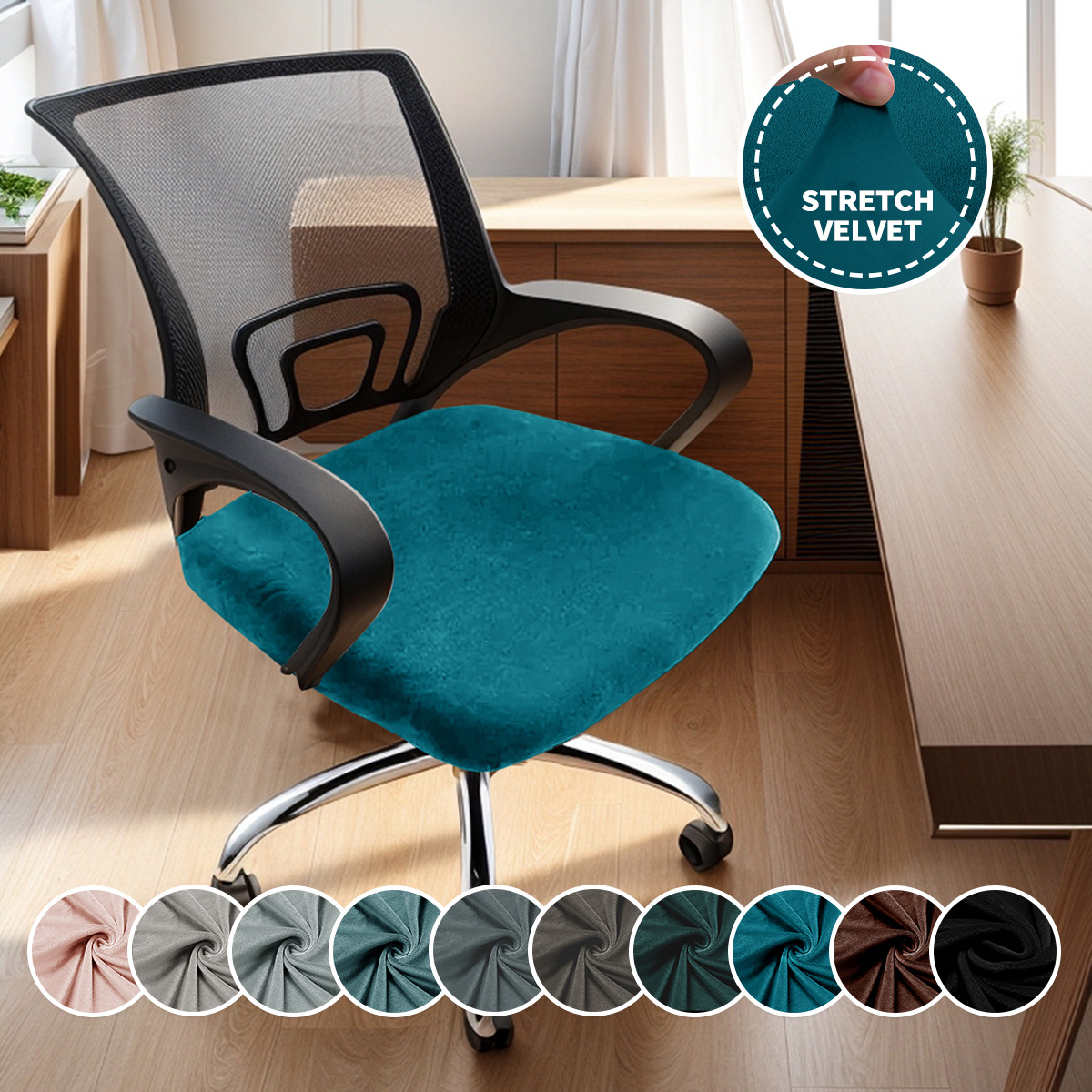 Amazon transfronterizo plata de zorro vello de oficina elástica cubierta de banco cubierta de cojín de silla universal de color sólido TEMU en stock