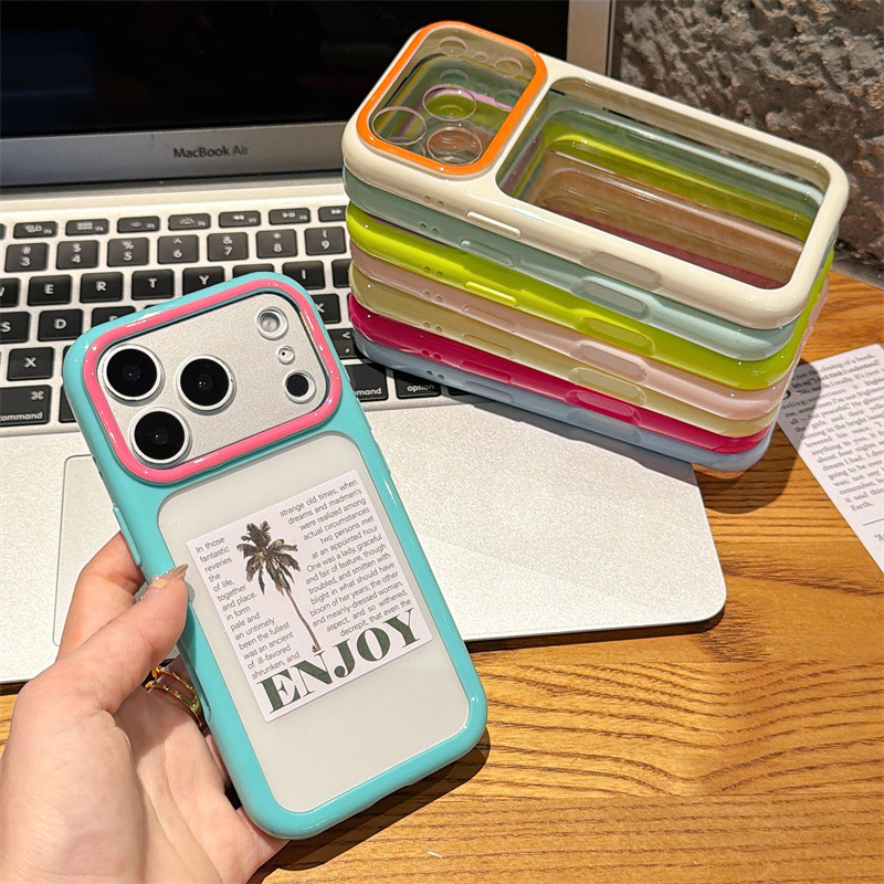 Grooved Cream Color 17 Color-Blocking iPhone 18 Pro Max Phone Case, 16 Seconds to High Transparency, 15 Resin Coating, Suitable for 14, Japanese and Korean Styles