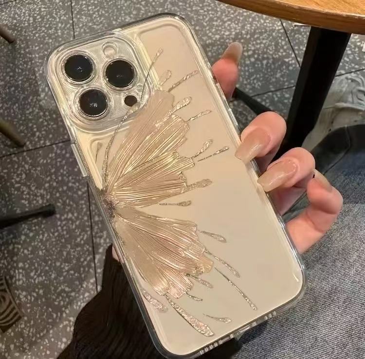Golden Butterfly para iPhone 16pro funda para teléfono móvil Apple 15 anti-caída 14 Japón y Corea del Sur 13promax nuevo 12pro