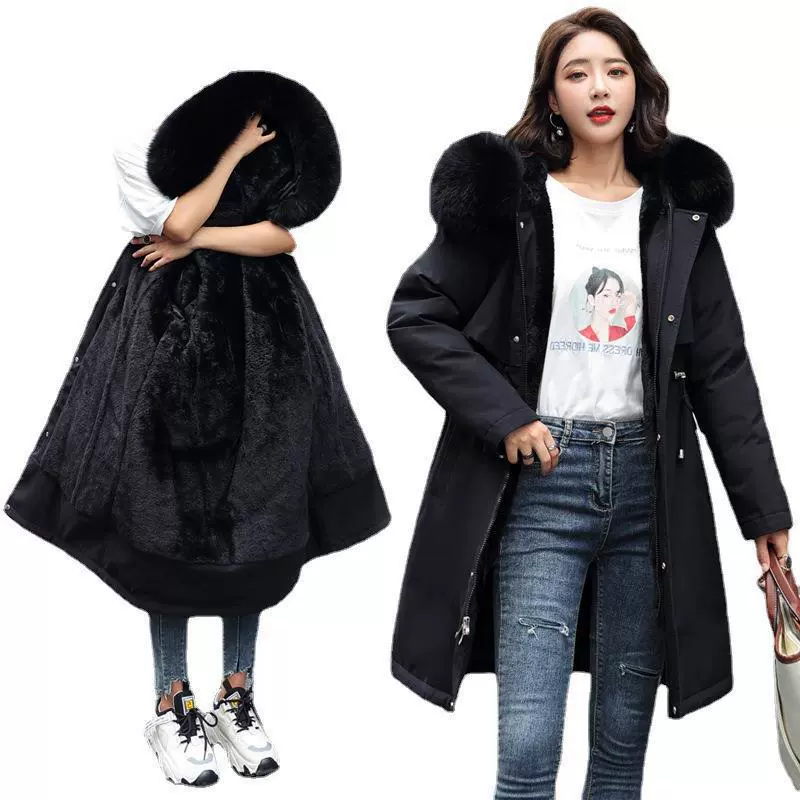 Winter long down jacket with down, warm brace, mid-length, plus size