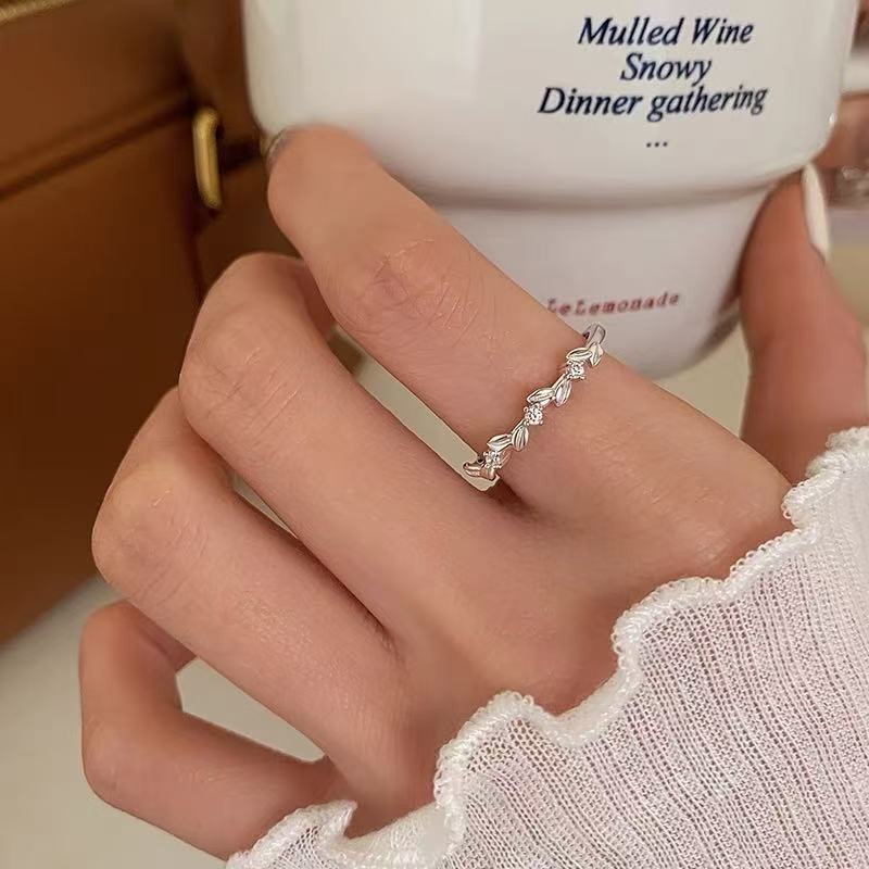 925 Silver Plated Wheat Ear Ring 2025 Accessible Luxury High-End Women's Open Ring Plain Ring Niche Design Index Finger Ring