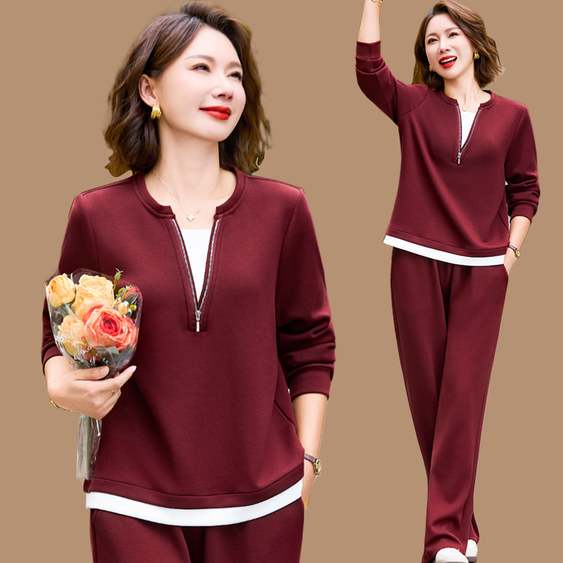 时尚妈妈秋装洋气卫衣运动服套装2025新款中老年女减龄上衣两件套|undefined