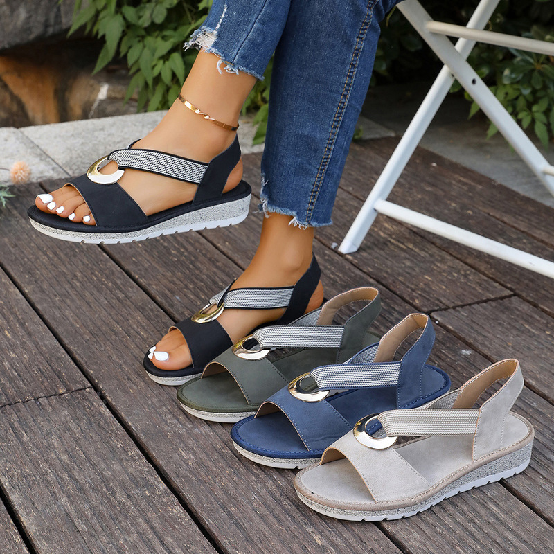 Fish-Mouth Sandals for Women with Metal Buckle, Cross-Border Trade, Decorative Hemp Rope, Amazon, European and American Style, Wedge Heel, Large Size Women's Sandals