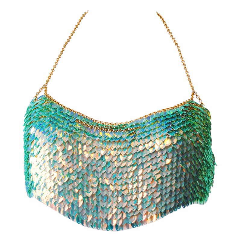 Joyería transfronteriza europea y americana, elaborada con lentejuelas brillantes, collar tipo camisola, accesorio sexy para el pecho, cadena corporal para mujer.
