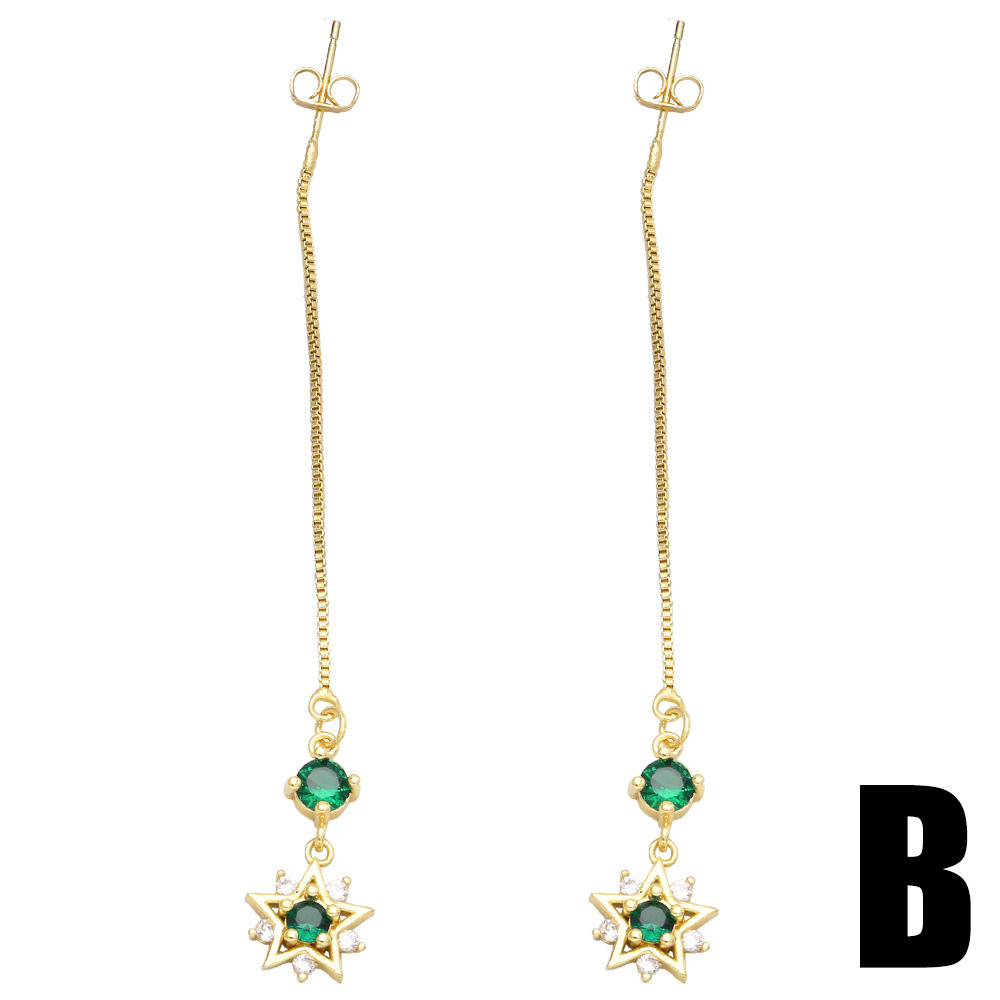 Fashion Inlaid Zircon Long Fringe Copper Earrings Female