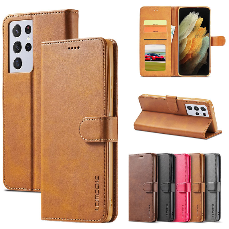 Suitable for Samsung S25Ultra Calf Pattern Mobile Phone Leather Case S24Fe Flip Magnetic Card A16 5g Protective Case
