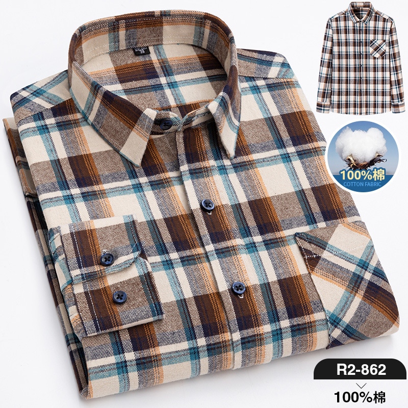 2024 nuevo Algodón puro cepillado camisa de manga larga a cuadros de los hombres de estilo coreano transpirable camisa de moda casual en stock ropa de hombre