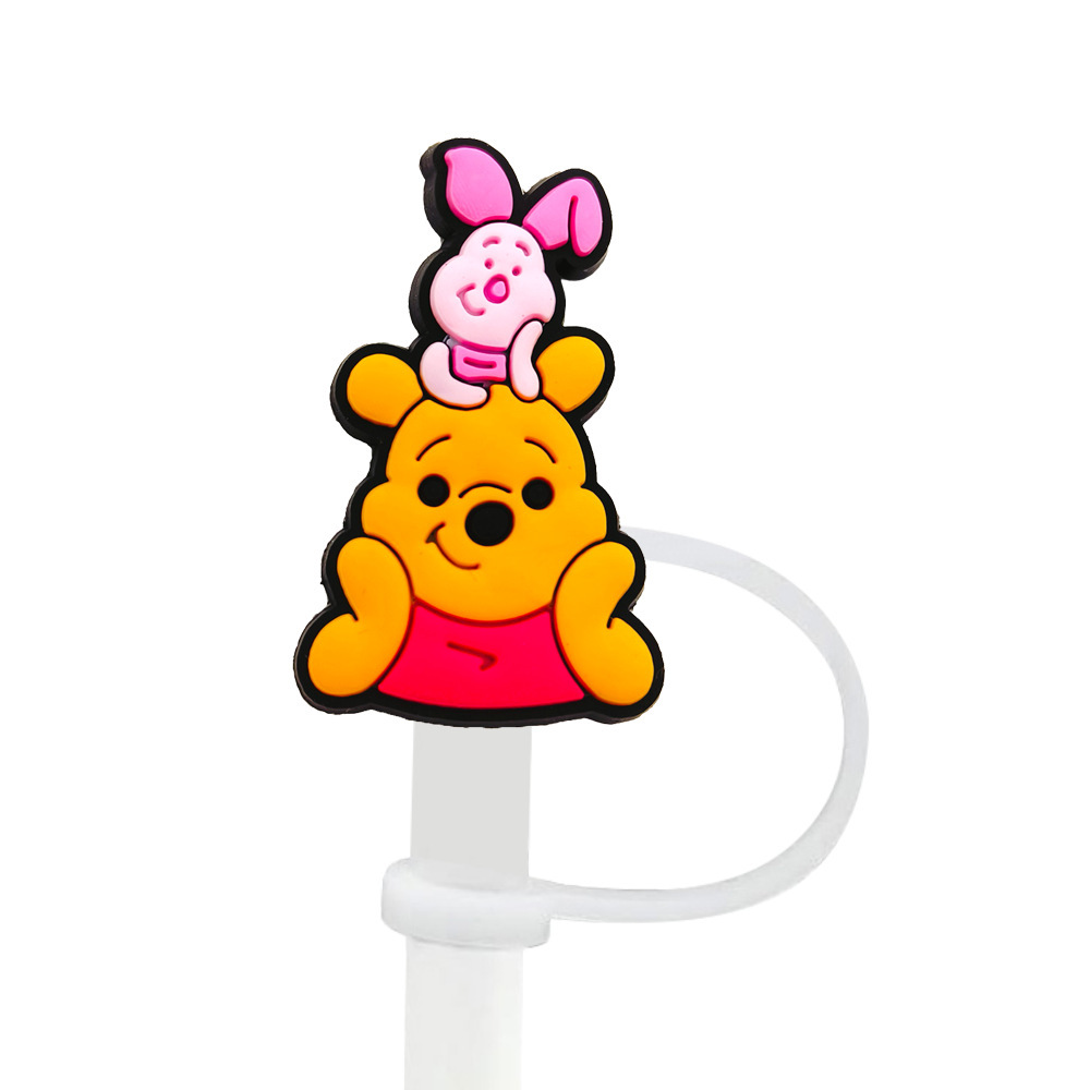 8-10mm Winnie the Pooh tapa de pajita tapón de pajita tapa a prueba de polvo accesorios de pajita de dibujos animados goma suave cubierta a prueba de polvo circulable
