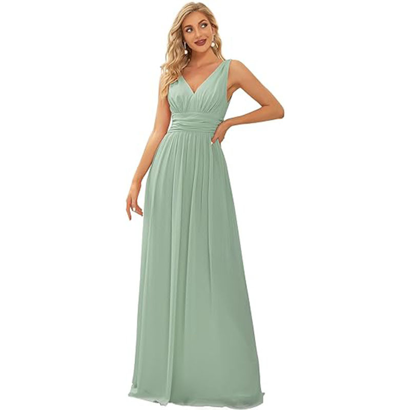 Foreign Trade Dress, Elegant and Graceful, V-Neck, Sleeveless, Chiffon, Semi-Formal Long Dress, Cocktail Party, Prom, Evening Dress, Autumn Foreign Trade Dress, Elegant and Graceful, V-Neck, Sleeveless, Chiffon, Semi-Formal Long Dress, Cocktail Party, Prom, Evening Dress, Autumn