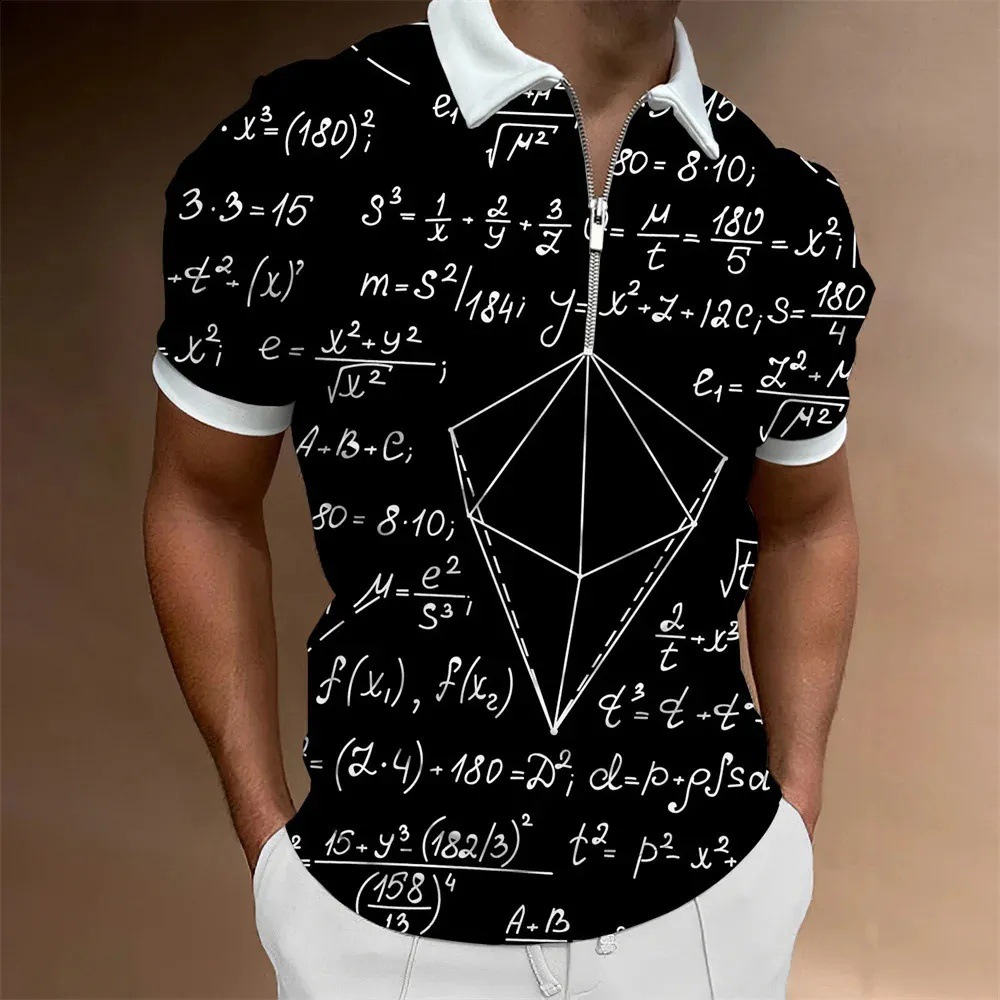 Personalidad, nuevas ideas, matemáticas, fórmula matemática, impresión 3D, camisa POLO con cremallera de manga corta transpirable con solapa suelta para hombre