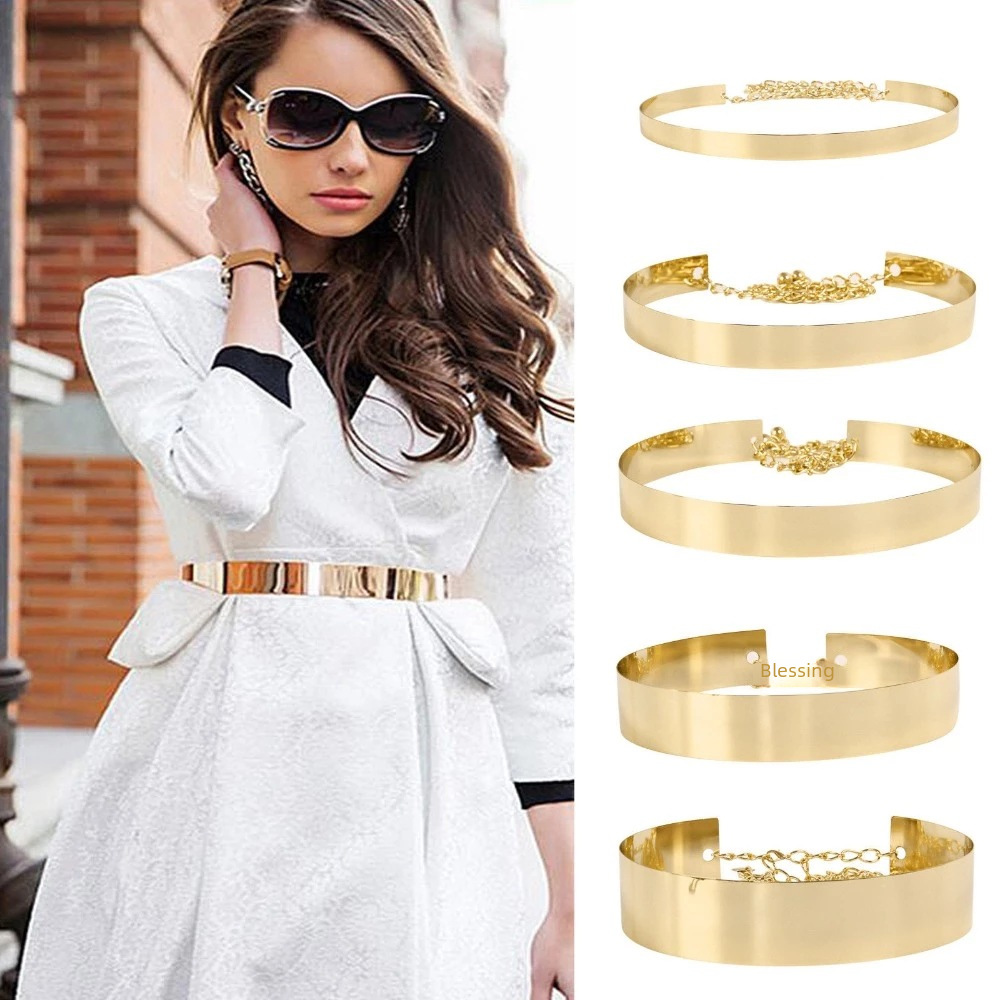 European and American Trend Women's Metal Iron Belt Waist Seal Decorative Skirt Fashion Mirror Waist Chain 2.0cm and 3.5cm_viptrois.com