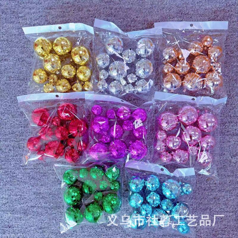 Christmas Plastic Plated Plaid Ball Pendant Reflective Disco Colored Ball Bar Baking Cake Decoration Plug-in Factory