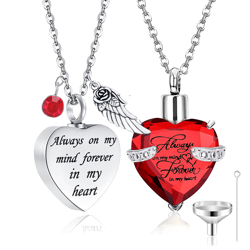 Joyería conmemorativa de cenizas de hueso fijo collar de vidrio tallado mascota ataúd cinerario cumpleaños amor colgante piedra collar de acero inoxidable