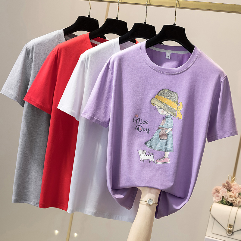 Fat sister T-shirt Short sleeved 2021 Spring and summer new pattern By age Easy Simplicity T-shirt Large half sleeve printing jacket