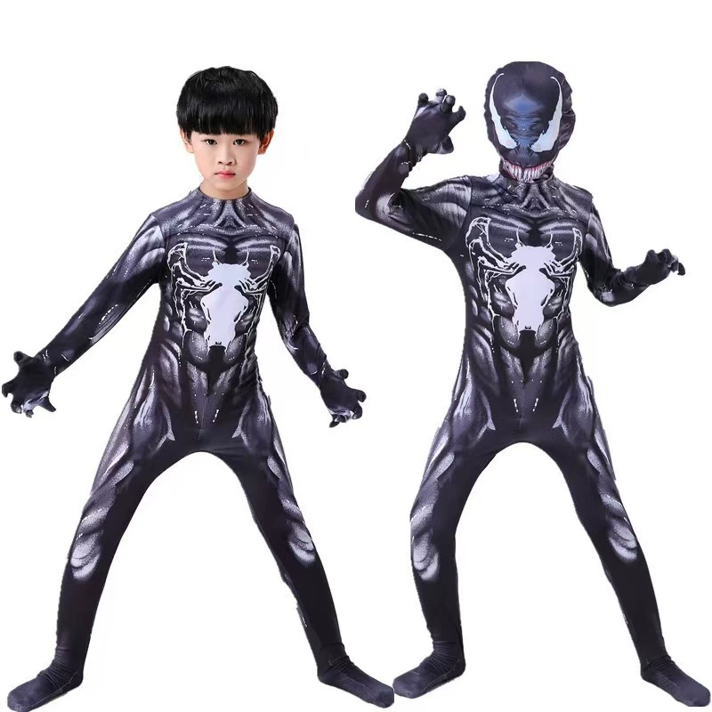 Новый комбинезон Venom костюм для Хэллоуина детский косплей костюмы Spider-Man Venom чёрно-белый комбинезон