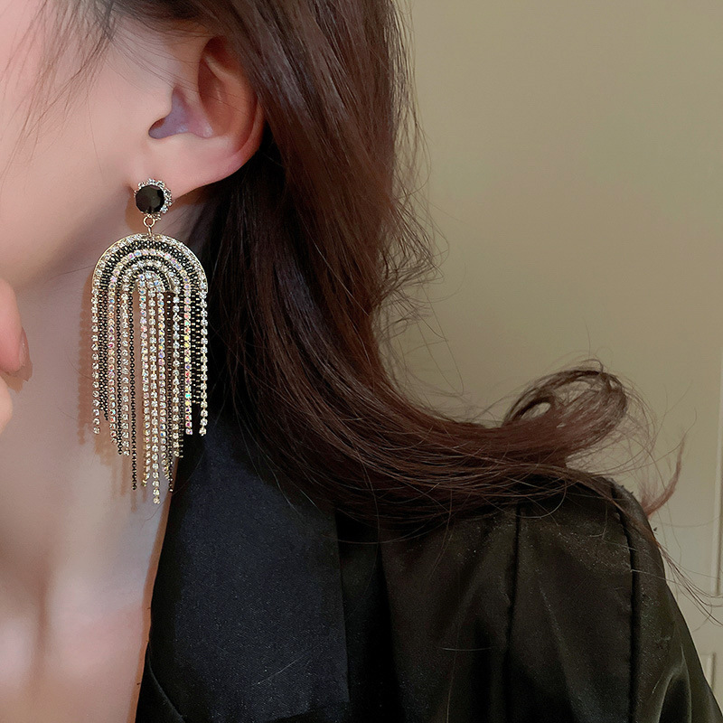 Fashion Tassel Copper Inlay Rhinestones Drop Earrings 1 Pair