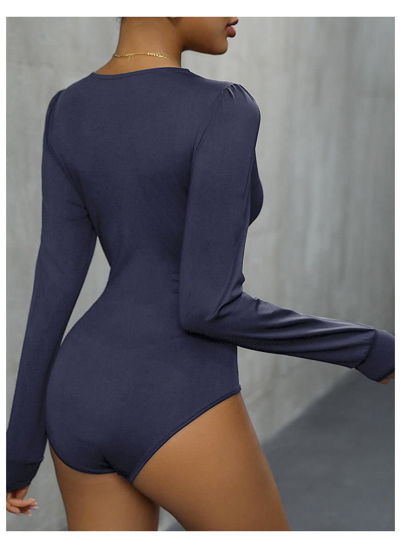 Solid Color Lace Stitching Elegant Long-sleeved Slim Fit Jumpsuit_voghion.com