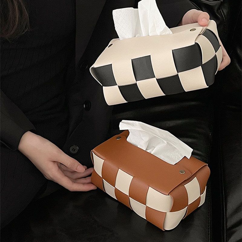Caja de cuero de estilo nórdico mesa de té doméstica tablero de ajedrez creativo inswind red retro lujoso tejido caja de toallas de papel