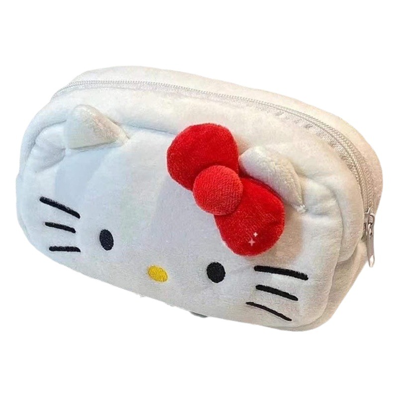 La nueva bolsa de lápices de felpa Hello Kitty ins linda bolsa de papelería de gran capacidad para estudiantes monedero bolsa de cosméticos