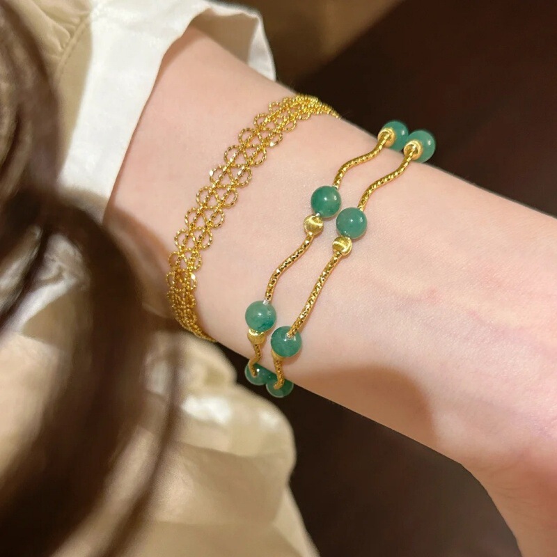 新しい中国風のブレスレット、天然アフリカエメラルドブレスレット、二重サークルスタックデザイン、ミッドセンチュリースタイル、軽い高級ブレスレット、人気のスタイル|undefined