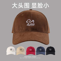 大头围显脸小帽子女可爱小狗刺绣棒球帽宽檐深顶日系遮阳鸭舌帽男