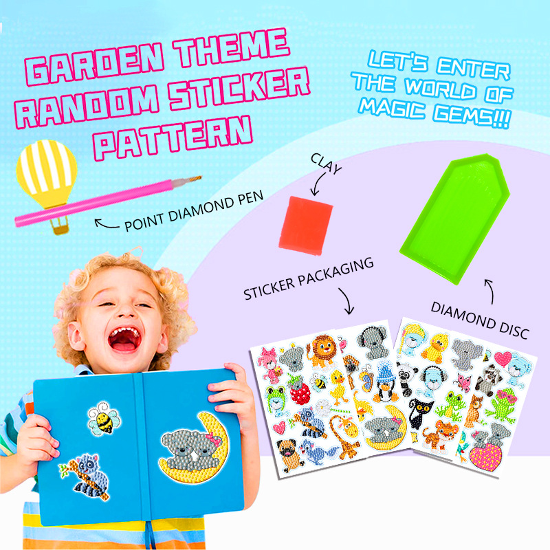 Pegatinas de animales de dibujos animados superventas Pintura de diamantes gratis pegatinas DIY pegatinas de pared de ladrillo para niños pegatinas hechas a mano diamante redondo