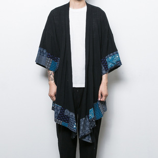 2025 Spring and Summer Chinese Style Men's Cotton and Linen Tang Suit Hanfu Windbreaker Men's Large Size Loose Mid-Length Cardigan