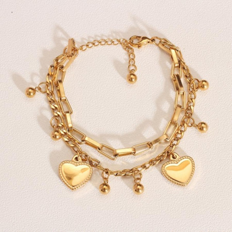 Vintage Double Heart Bangle Bracelet For Couples Minimalist Style_voghion.com