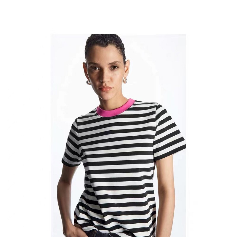 C*Os Women's Spring New Standard Fit Color-Block Round Neck Striped Short-Sleeve T-Shirt Casual Women's Top C*Os Women's Spring New Standard Fit Color-Block Round Neck Striped Short-Sleeve T-Shirt Casual Women's Top