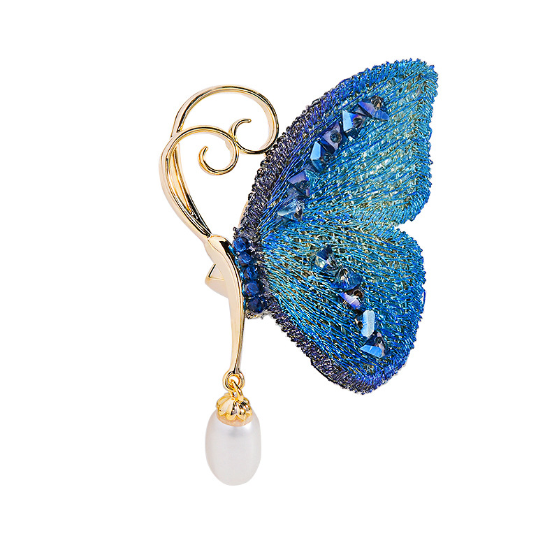 Neue chinesische Stoffbrosche mit Schmetterlingsanhänger aus Süßwasserperlen, exklusives Design, hochwertige Corsage, Blazer-Kleidung_voghion.com