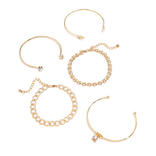 European and American new geometric leaf dot diamond beaded love rhinestone open bracelet women's bracelet 5-piece set