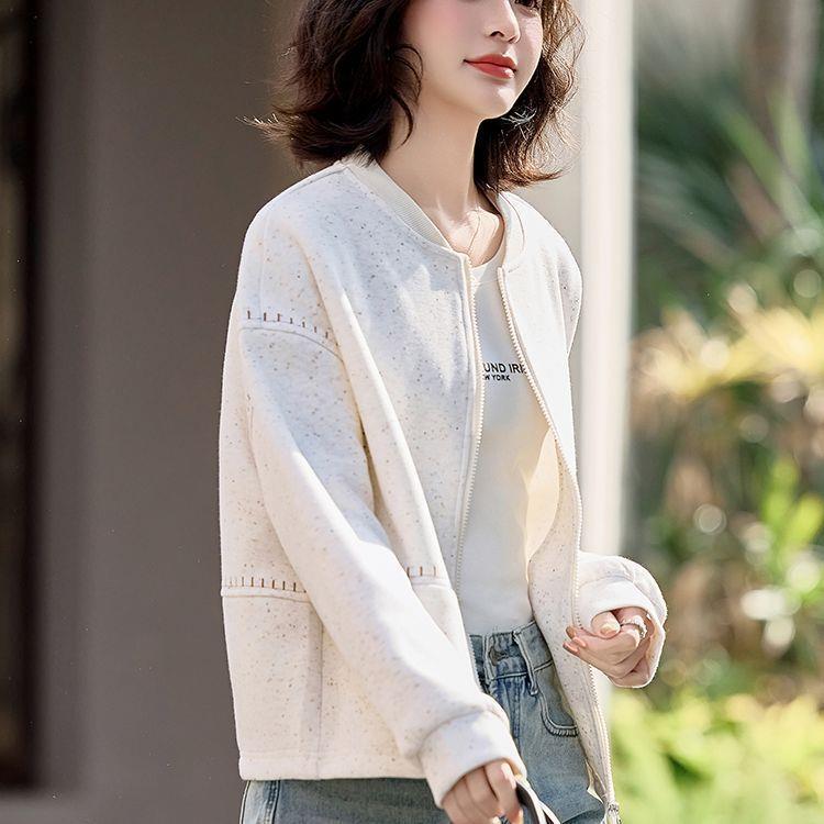西米白色小香棒球服短外套女2025新款春装小个子无帽卫衣针织开衫|undefined