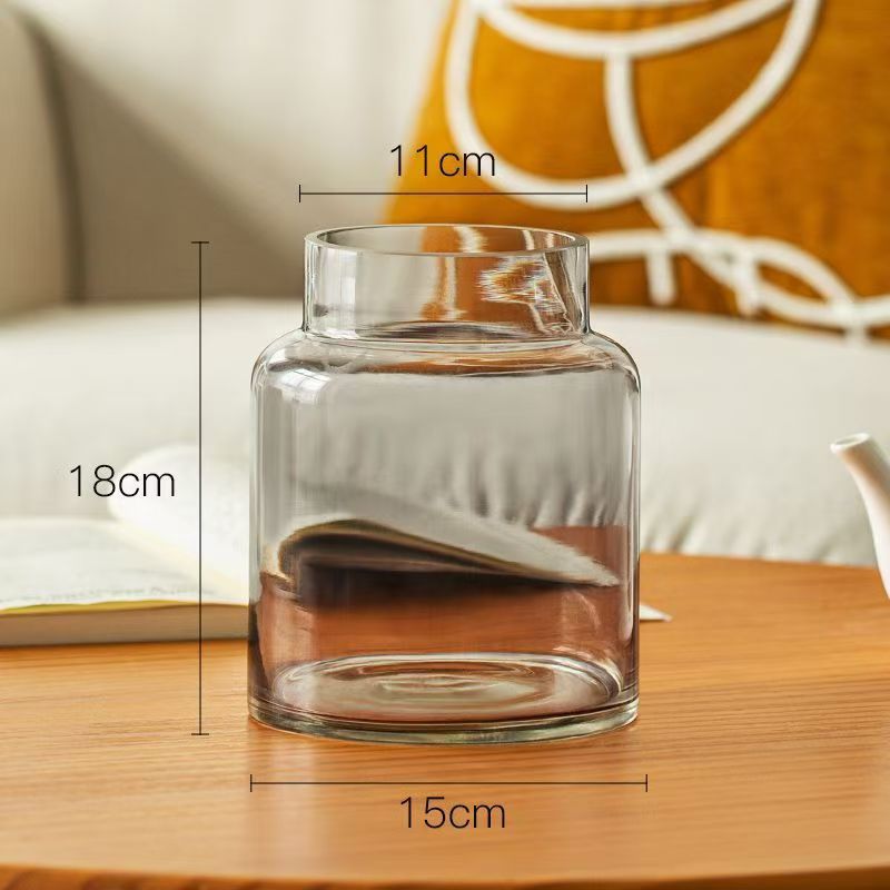 Decoración de vasos de flores para la sala de estar, vidrio ligero de lujo, alta calidad, mesa de comedor retrógrada transparente, rosa hidropónica baja, boca ancha