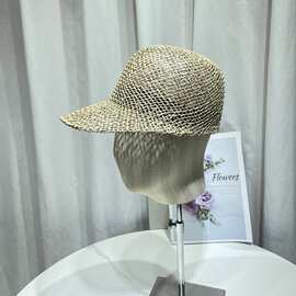 手工编织天然咸草鸭舌帽女夏镂空透气遮阳马术帽海边度假防晒草帽