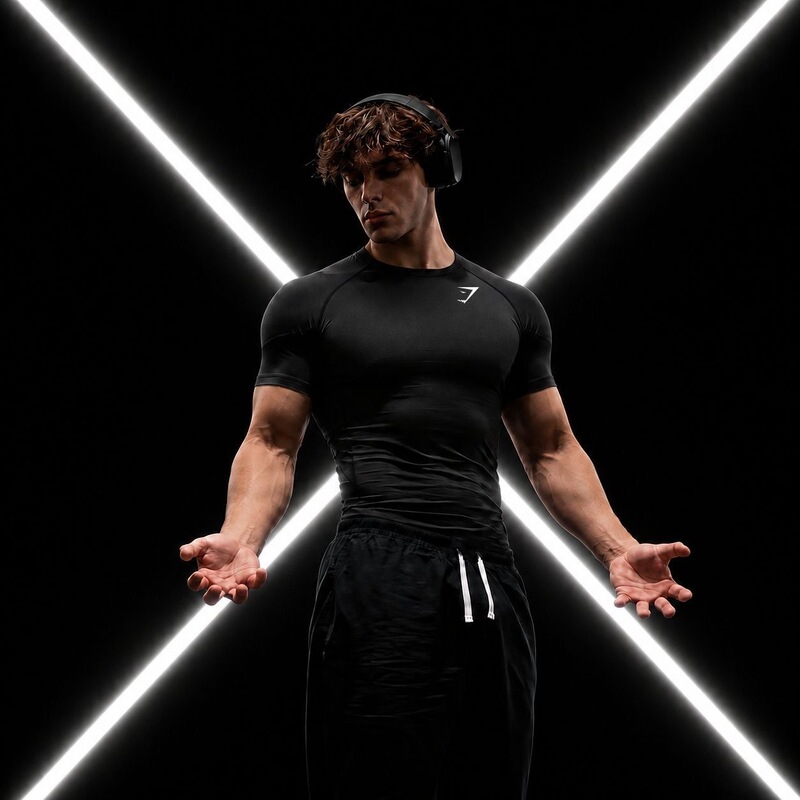 GYMSHARK men's fitness wear elastic T-shirt, American-style muscle British shark fitness sports training top