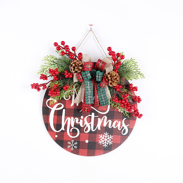 Nueva Navidad pieza colgante de madera Navidad pared ventana decoración colgante arco redondo puerta placa adornos