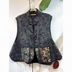 新しい中国風のナショナルスタイルのバックルジャカードベスト女性の刺繍ステッチスリムスタイルベストジャケットベストベスト